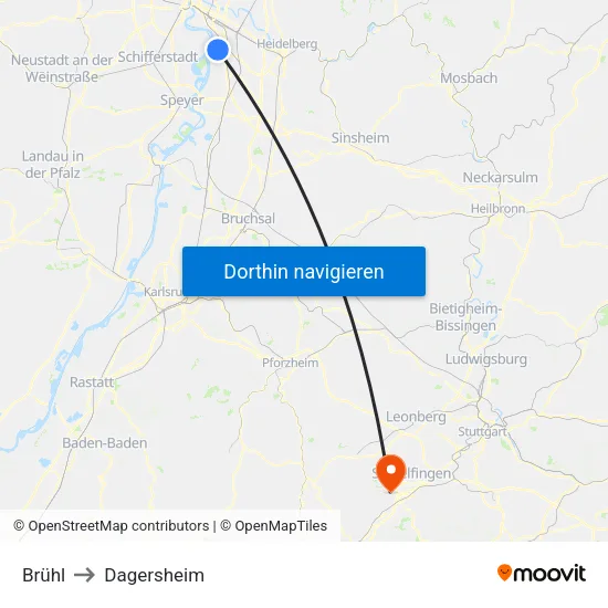 Brühl to Dagersheim map