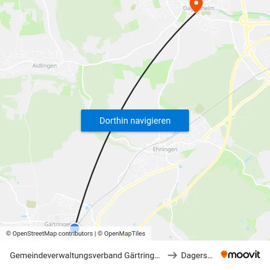 Gemeindeverwaltungsverband Gärtringen/Ehningen to Dagersheim map