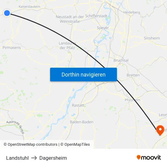 Landstuhl to Dagersheim map
