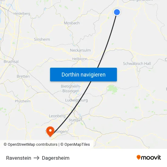 Ravenstein to Dagersheim map