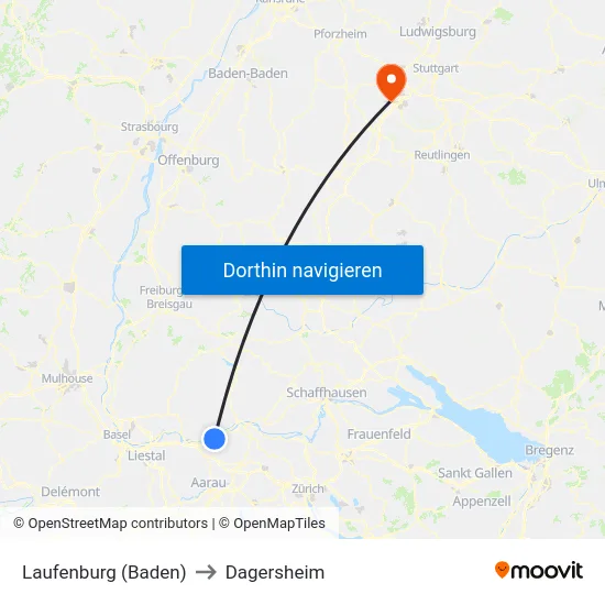 Laufenburg (Baden) to Dagersheim map