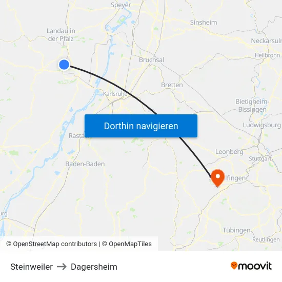Steinweiler to Dagersheim map