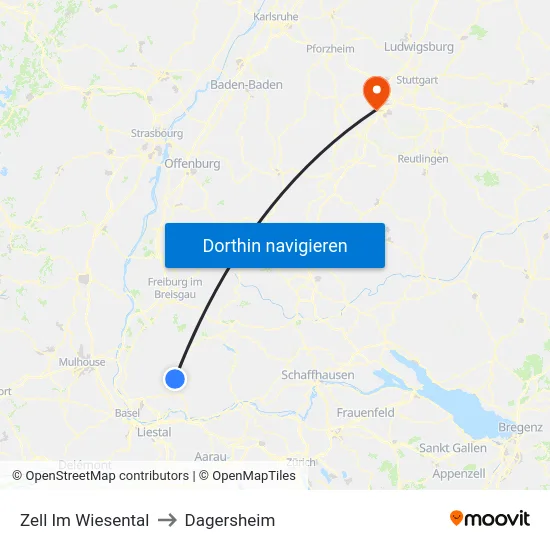 Zell Im Wiesental to Dagersheim map
