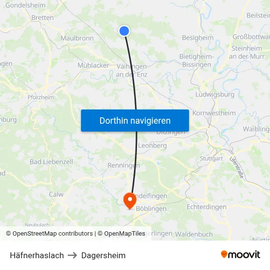 Häfnerhaslach to Dagersheim map