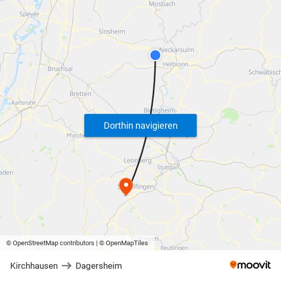 Kirchhausen to Dagersheim map