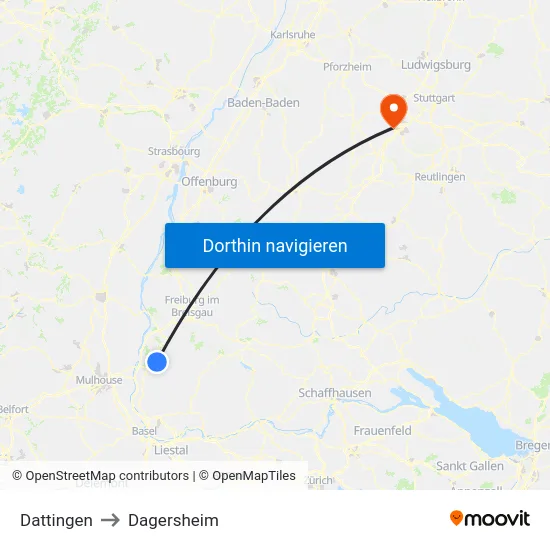 Dattingen to Dagersheim map