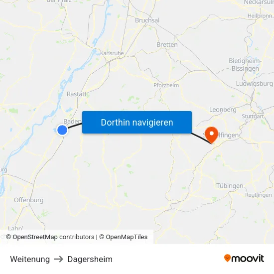 Weitenung to Dagersheim map