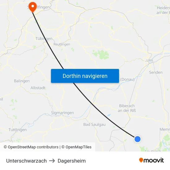 Unterschwarzach to Dagersheim map