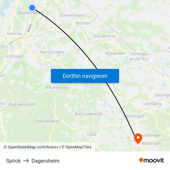 Spöck to Dagersheim map