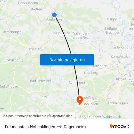 Freudenstein-Hohenklingen to Dagersheim map