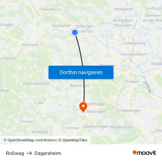 Roßwag to Dagersheim map
