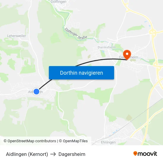 Aidlingen (Kernort) to Dagersheim map