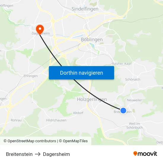 Breitenstein to Dagersheim map