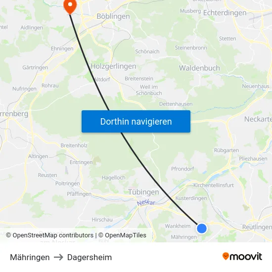 Mähringen to Dagersheim map
