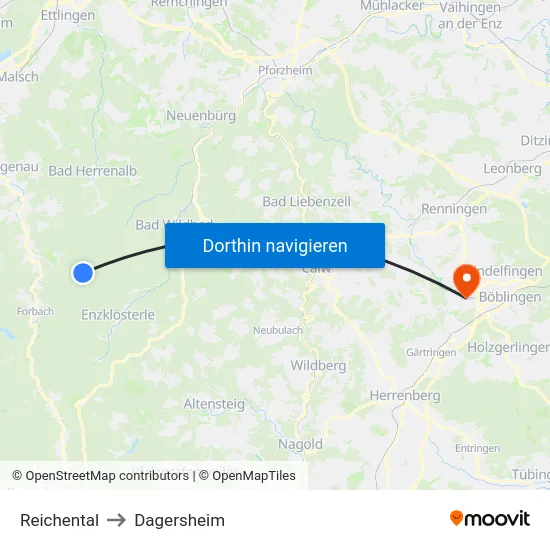 Reichental to Dagersheim map