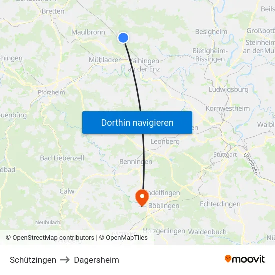 Schützingen to Dagersheim map
