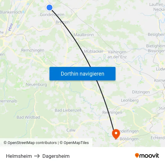 Helmsheim to Dagersheim map