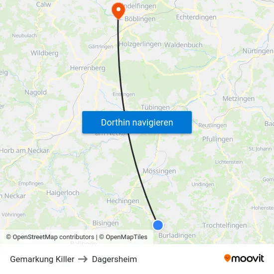 Gemarkung Killer to Dagersheim map