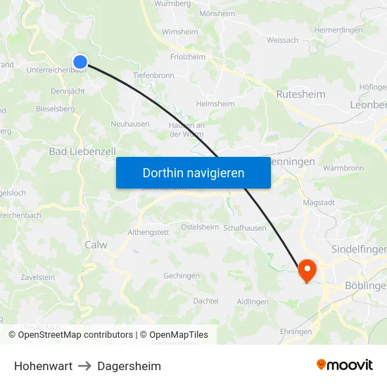 Hohenwart to Dagersheim map