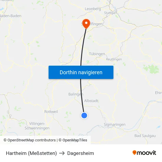 Hartheim (Meßstetten) to Dagersheim map