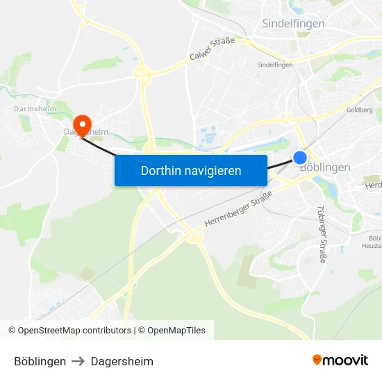 Böblingen to Dagersheim map