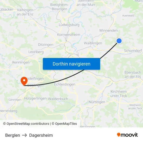 Berglen to Dagersheim map