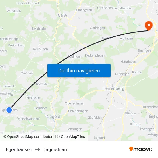 Egenhausen to Dagersheim map