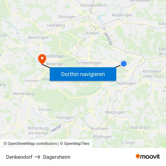 Denkendorf to Dagersheim map