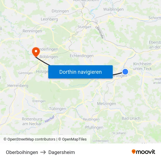 Oberboihingen to Dagersheim map