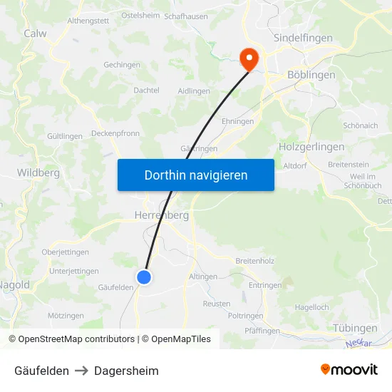 Gäufelden to Dagersheim map