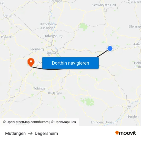Mutlangen to Dagersheim map