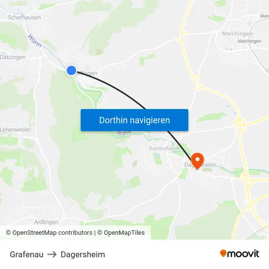 Grafenau to Dagersheim map