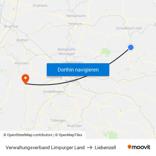 Verwaltungsverband Limpurger Land to Liebenzell map