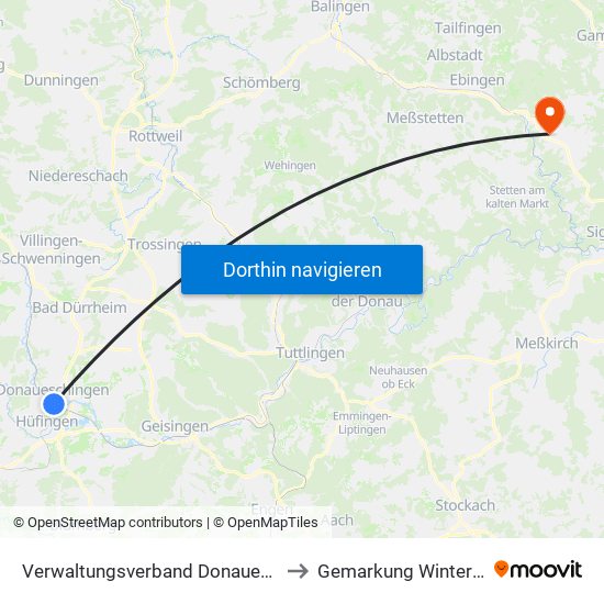 Verwaltungsverband Donaueschingen to Gemarkung Winterlingen map