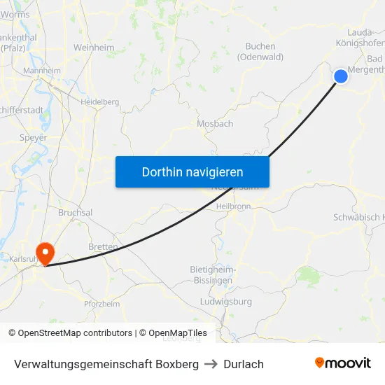 Verwaltungsgemeinschaft Boxberg to Durlach map