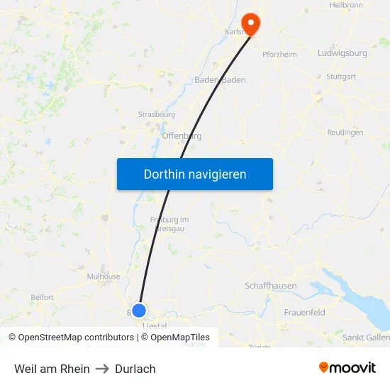 Weil am Rhein to Durlach map
