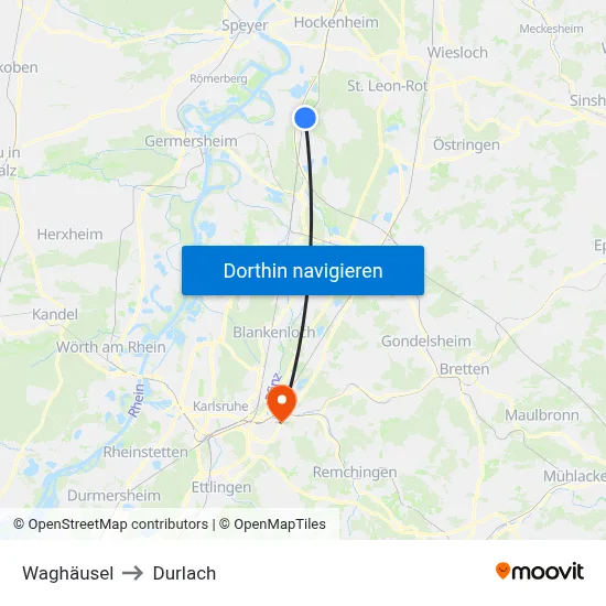 Waghäusel to Durlach map