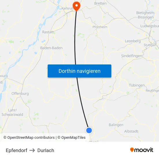 Epfendorf to Durlach map