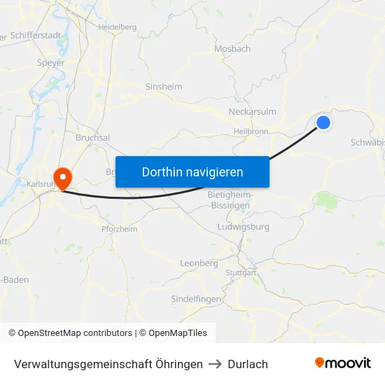 Verwaltungsgemeinschaft Öhringen to Durlach map