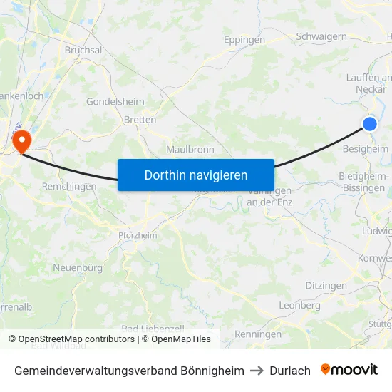Gemeindeverwaltungsverband Bönnigheim to Durlach map