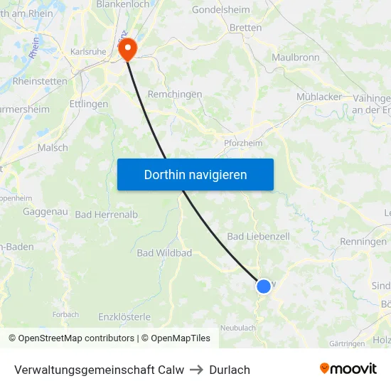 Verwaltungsgemeinschaft Calw to Durlach map