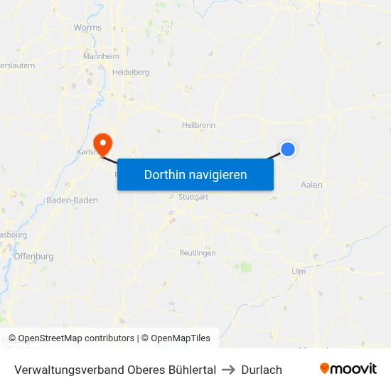 Verwaltungsverband Oberes Bühlertal to Durlach map