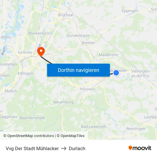 Vvg Der Stadt Mühlacker to Durlach map