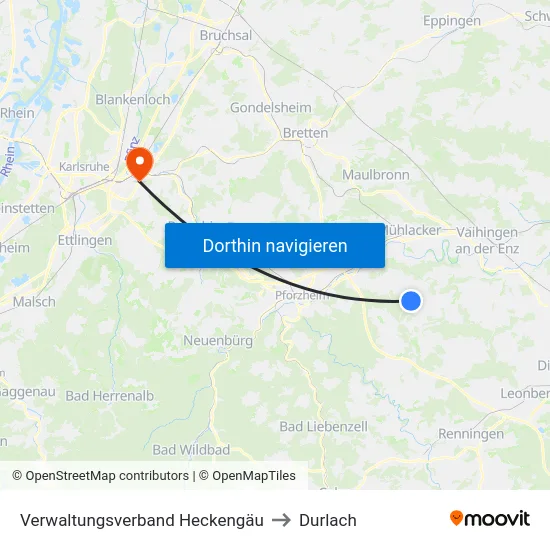 Verwaltungsverband Heckengäu to Durlach map