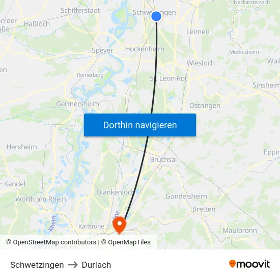 Schwetzingen to Durlach map
