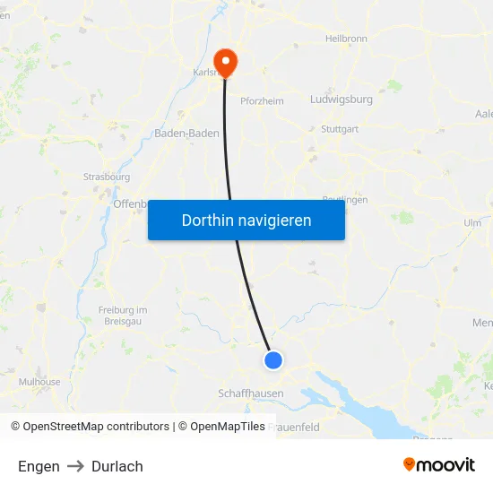 Engen to Durlach map
