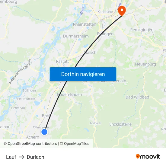 Lauf to Durlach map