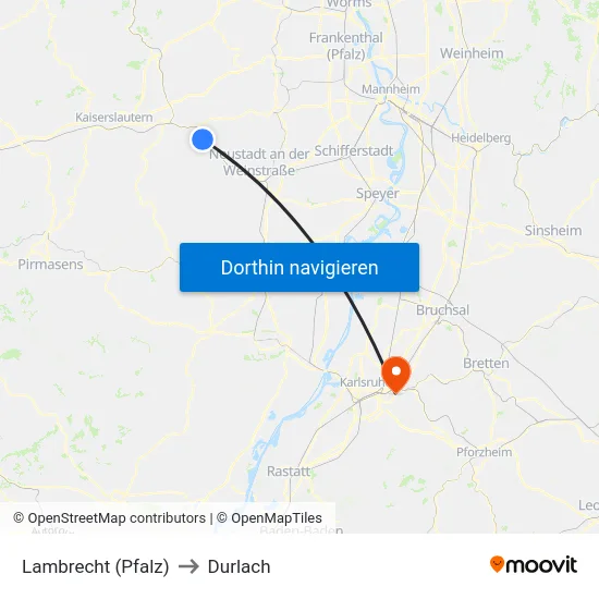 Lambrecht (Pfalz) to Durlach map