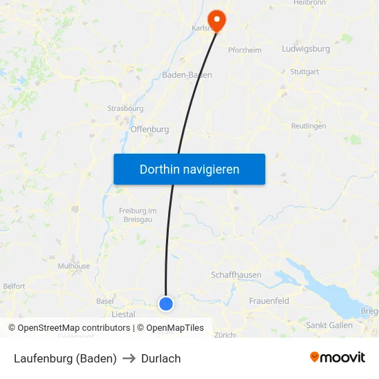 Laufenburg (Baden) to Durlach map
