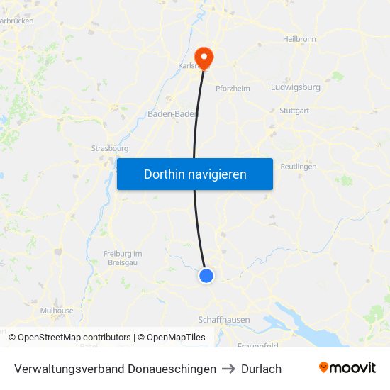 Verwaltungsverband Donaueschingen to Durlach map